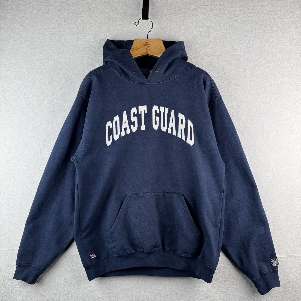 90s Vtg Coast Guard Reverse Weave Hoodie Sweatshirt Cotton Exchange Made USA - M